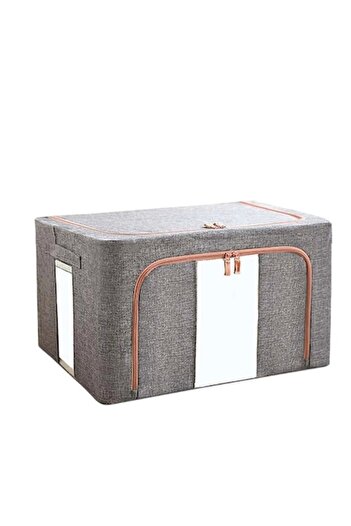 GOLD MARKET Foldable storage box, textile, zipper and two windows, 65 L (50x40x33 cm) - Creamy