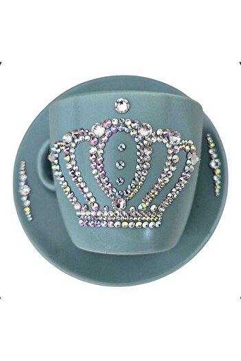 by Alexandra Vacarusi Personalized cup and saucer with Swarovski Crystals, turquoise, gift,