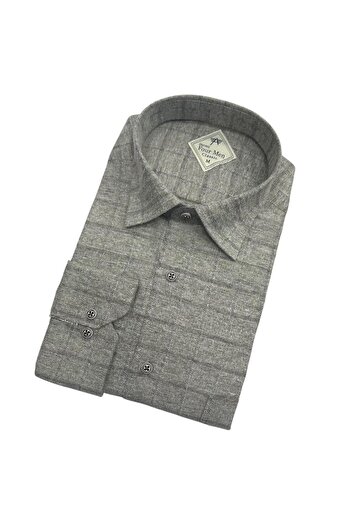 GÖMLEK GALERİSİ Classic Wide Cut Hidden Plaid Flannel Long Sleeve Men's Shirt