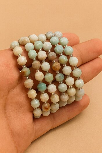 grsoyuncak Natural Stone 8mm Faceted Cut Gold-Plated Amazonite Stone Bracelet Is 1 Piece