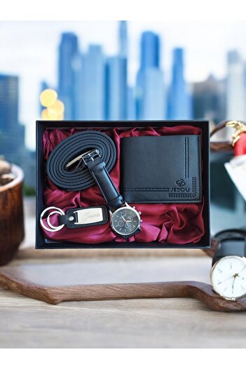 OEM Black set for men consisting of watch, wallet, key chain and belt