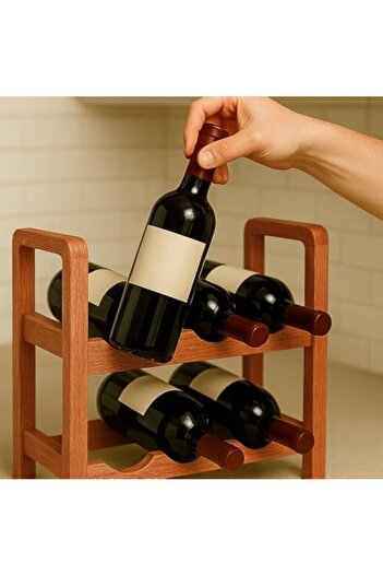 STOREMAX Tiered Wooden Decorative Wine Rack Stylish Modern Design Bottle Whiskey Champagne Liquor Shelf Bar Cabinet