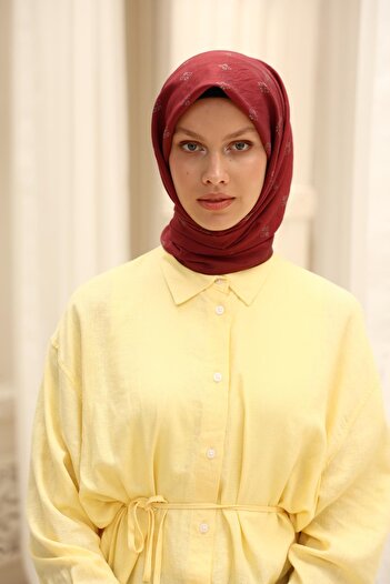 Silk Home Olinda Eşarp IST 22.00.48002.87 Çilek Kırmızısı, Bordo, Gri Monogram Desen