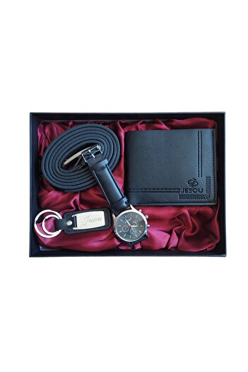 OEM Black set for men consisting of watch, wallet, key chain and belt