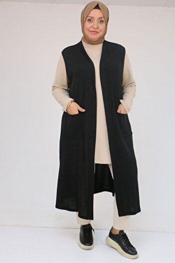 Eslina 54012 Large Size Wear-Off Mir Vest with Pockets - Black
