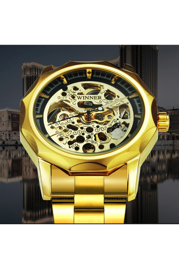 T-WINNER Men's wristwatch Mechanical Automatic Mechanism Steel Classic Gold