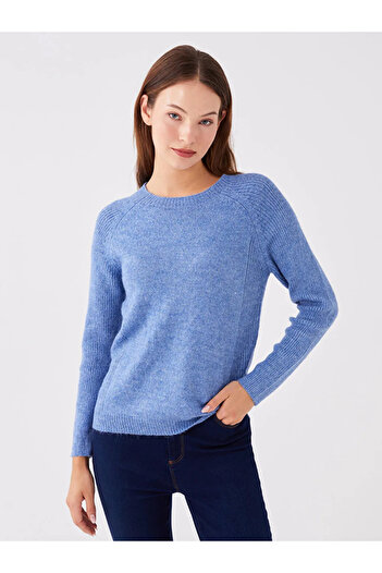 LC Waikiki Lcwaikiki Basic Blue Crew Neck Solid Long Sleeve Women's Knitwear Sweater