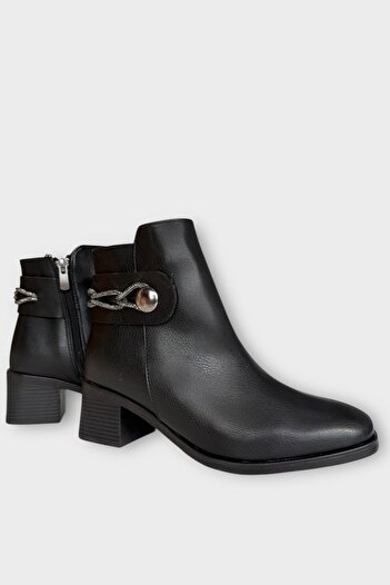 Liger Women's Stone Chain Detailed Heeled Women's Boots Black - Silver
