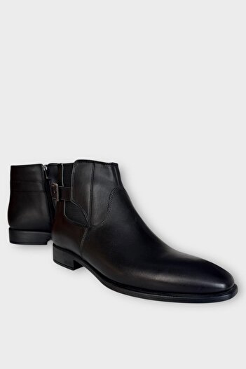 Liger Genuine Leather Non-Slip Rubber Sole Zippered Pointed Toe Classic Men's Boots Black