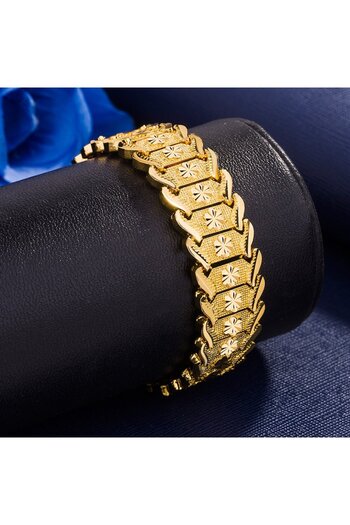 Tessero - Men's link bracelet, 24K gold plated, 16 mm width, 20 cm, clip closure, gold