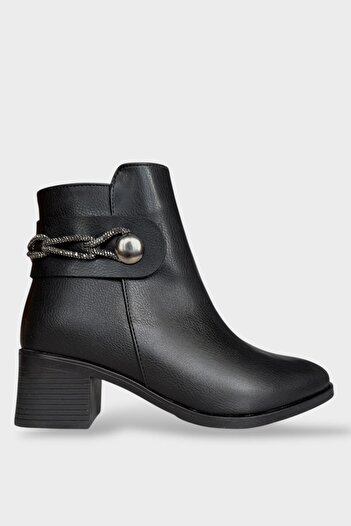 Liger Women's Stone Chain Detailed Heeled Women's Boots Black - Silver