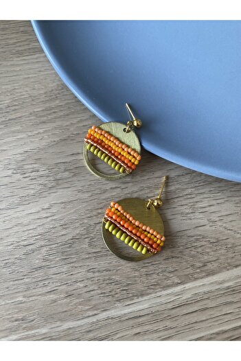 dela otantik Colorful Beaded Gold Color Round Dangle Earrings –Handmade Bohemian Authentic Ethnic Big Bijoux