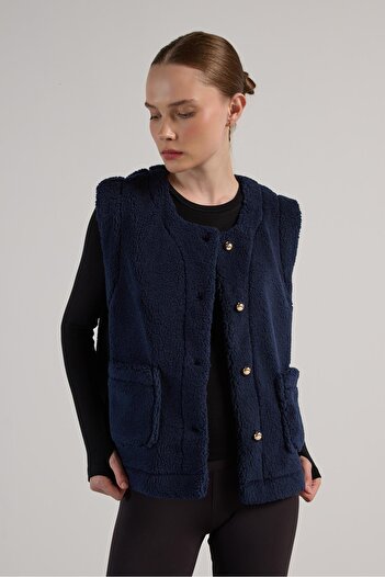 minaaise Women's Navy Blue Plush Vest 30049