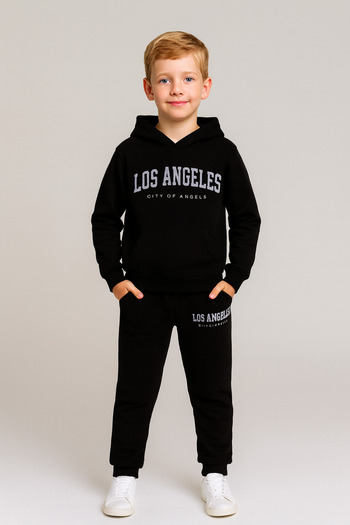minitrends 3-Thread Hooded Unisex Pocketed Top and Bottom Set 100% Cotton