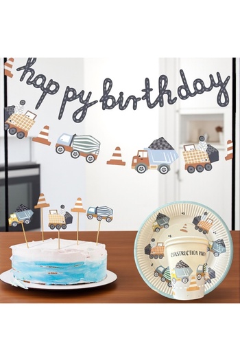 Partifabrik Retro Vehicles Construction Machinery Themed Birthday Party Set