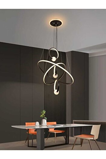 best power 7049 Modern LED Chandelier, Acrylic & Rubber, 50W, Circular, 3 Hanging Spiral LED Bulbs,