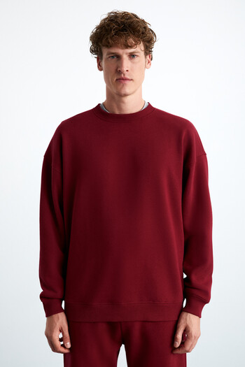 GRIMELANGE Stephan Men's Soft Fabric Organic Cotton Oversize Fit Round Neck Red Sweatshirt