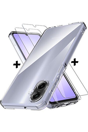 m.tk moveteck Samsung Galaxy A07 Case Soft Transparent Silicone with Camera Protruding Protection + 9H Screen Protector Glass