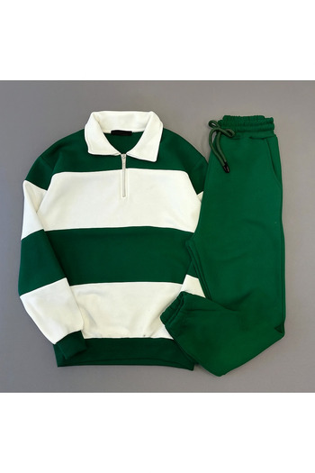 BRLKN Unisex thick striped half zipper tracksuit set 3 thread cotton new season