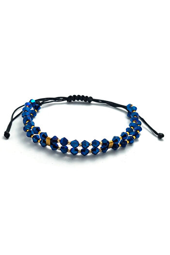 Bijolin Gold Double bracelet with 10 2mm 14k gold beads, blue crystals and gold miyuki beads