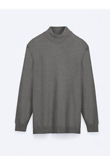 Kip Dark Beige Half Turtleneck Plain Knit Wool Blend Sweater