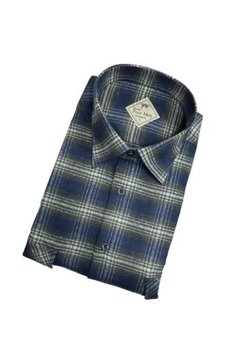 EREN STYLE Cămașă clasică, 100% bumbac, cu mâneci lungi, fără transpirație, din țesătură de flanel de iarnă, cu două buzunare, cu clapă, albastru închis (Reg