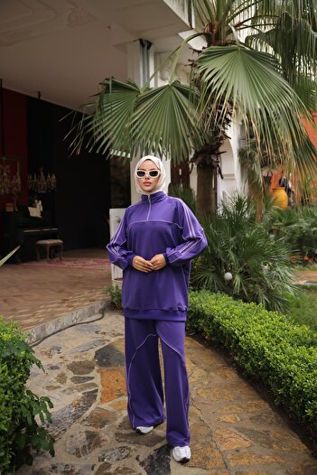 MİMİ Luxury Wear Women's Stylish Hijab Tracksuit Set with Zipper & Bottom Top Set