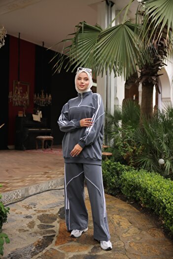 MİMİ Luxury Wear Women's Stylish Hijab Tracksuit Set with Zipper & Bottom Top Set
