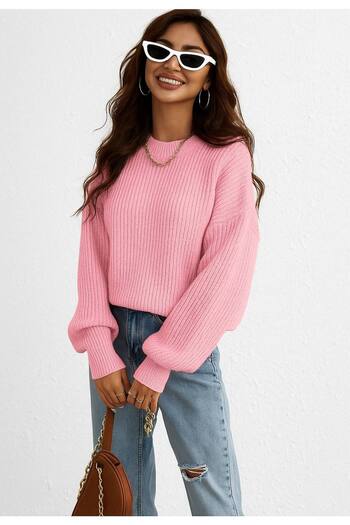 Gloksinya Butik Women's Pink Thessaloniki Knit Oversize Sweater