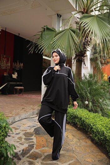MİMİ Luxury Wear Women's Stylish Hijab Tracksuit Set with Zipper & Bottom Top Set