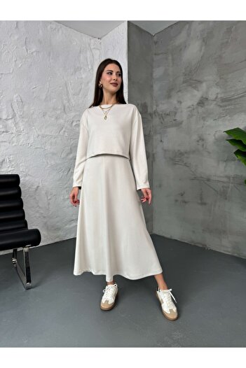 Elif Özbey Butik Taş Modal Bluzlu İkili Takım Elbise