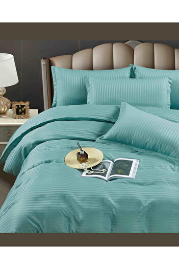 Truva Grup 4 Piece Bed Linen Set – 100% Fine Damask Cotton – Double Bed – Turquoise – Premium Quality