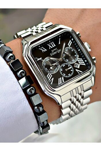 Slazenger Functional Special Design Silver-Black Color 10 Atm Water Resistance Steel Case Men's Wristwatch 2547.01Mr