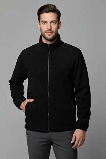 DEMOTEKS Men's Black Zip-Up Fleece Jacket - Durable, Insulating, Perfect for Outdoor and Casual Wear