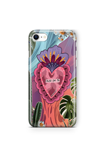 FLAMENKO iPhone Se 2020 / 2022 Colorful Heart and Flower Pattern Transparent Phone Case