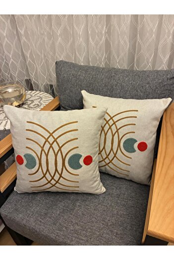 Mustgross Bohemian Punch Embroidered Linen Cushion Cover Set of 2 - 43X43 cm - Nordic Pacman