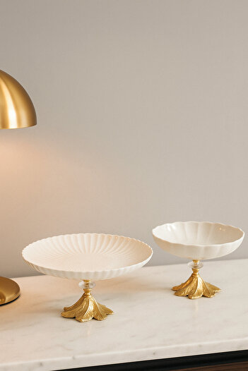 Sillage Home 3-Piece Luxury Gold Footed Porcelain Serving Set – Serving Plate (26 cm), Bowl (20 cm), Boat Plate (15 cm)