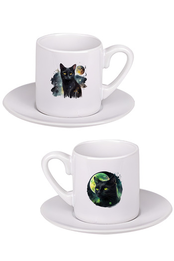 thekam Turkish Coffee Cup with Cat - 4 Pieces for 2 People