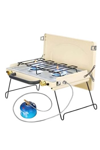 Generic Portable 2-Burner Propane Camping Stove with Foldable Legs and Adjustable Burners, Heavy-Duty Latch