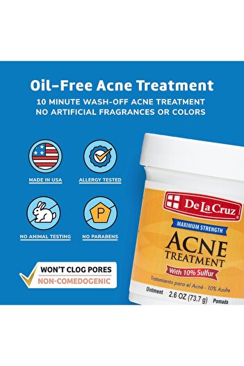 De La Cruz 10% Sulfur Ointment Acne Treatment - Clear Acne Pimples and Blackheads on Face, 73.7g