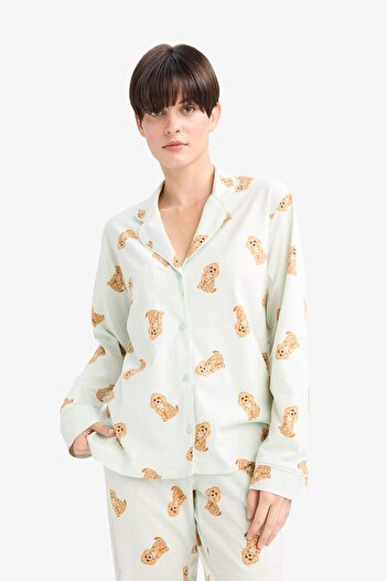 DeFacto Pijama Takımı Regular Fit Köpek Desenli Uzun Kollu Üst Uzun Alt-Fall in Love G1352AX25AU