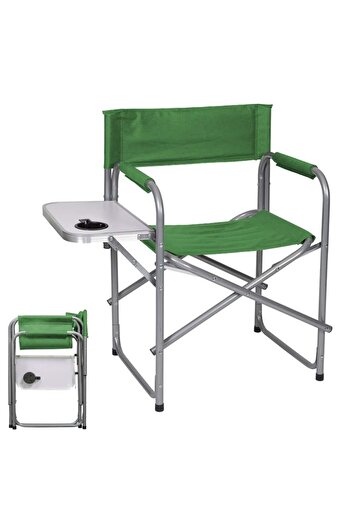 Generic Foldable Camping Chair with Side Table & Cup Holder, Fabric Seat, Sturdy Aluminum Frame