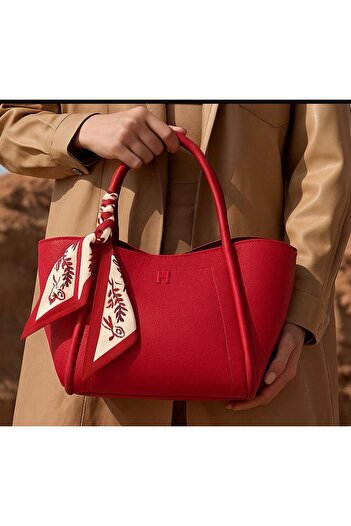 style iconic Women’s Luxury Structured Leather Handbag with Scarf Accent – Elegant Top Handle & Shoulder Bag