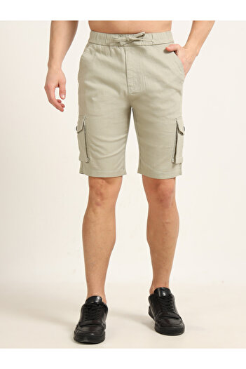 Bushirt By Styli Men Green Cargo Linen Shorts