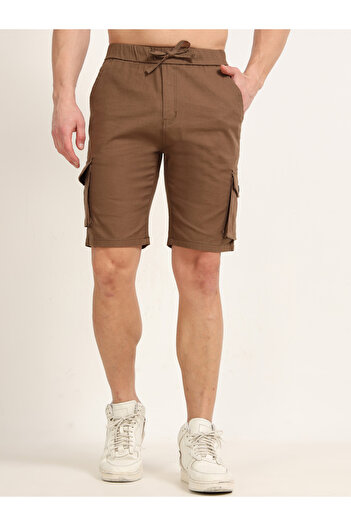 Bushirt By Styli Brown Cargo Linen Shorts