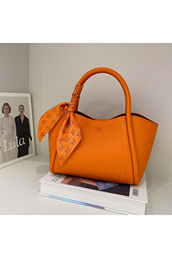 style iconic Women’s Luxury Structured Leather Handbag with Scarf Accent – Elegant Top Handle & Shoulder Bag