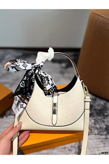 style iconic Luxury Monogram Leather Shoulder Bag with Scarf Accent