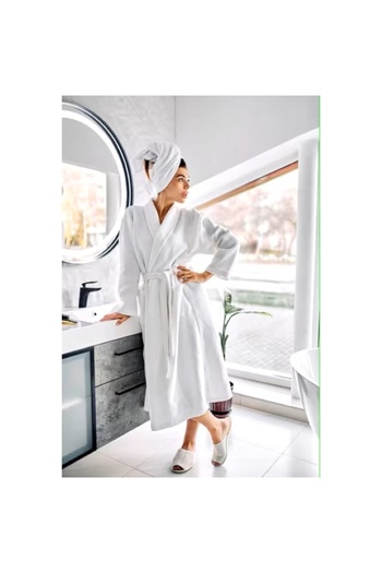 EMATTERIO Unisex Bathrobe, 100% Cotton, White, 380 GSM, Soft, for Home, Hotel, Spa, Size L