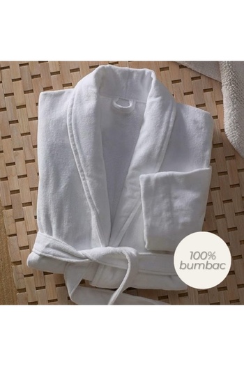 EMATTERIO Unisex Bathrobe, 100% Cotton, White, 380 GSM, Soft, for Home, Hotel, Spa, Size L