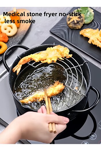 NIHAO Medical Stone Fryer, Composite Bottom Frying Pan, Non-stick Induction Cooker Gas Frying Pan, 20 CM